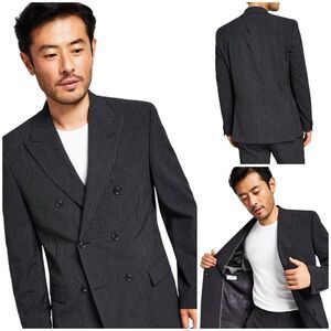 Alfani Men's Pinstripe Slim-Fit Double Breasted Suit Jacket Black White 44S